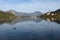 the charming natural scenery of Lake Bled with Alps at background and blue water