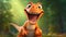 Charming Orange Dinosaur In Forest: Lively Facial Expressions And Cartooncore Style