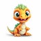 Charming Orange Dinosaur With Green Eyes - Cute Cartoon Character Illustration