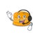 Charming orange macaron cartoon character design wearing headphone