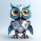 Charming owl robot, robotic bird isolated over blue background. Created with generative Ai