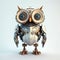 Charming owl robot, robotic bird isolated over gray background. Created with generative Ai