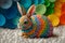 Charming Paper Quilled Baby Rabbit in Colors for Artistic. Generative Ai