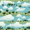 Charming pattern with clouds, trees, and sheep in tranquil rural scenes (tiled)