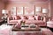 a charming pink living room, where a sense of warmth and elegance prevails.