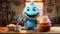 Charming Pixar Style Cartoon Creature With Cupcakes On Table