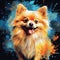 Charming Pomeranian Dog Painting With Dark Sky-blue And Light Orange Colors