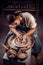 Charming pottery master making ceramic pot on the pottery wheel . Ceramics art concept .