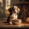 Charming Puppy Enjoying Dog Food from a Bowl. Generative AI