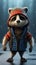 Charming Raccoon Wearing Striped Beanie in Unreal Engine 5 Style.