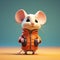 Charming Realism: Animated Mouse In Orange Jacket - Minimalist 3d Character