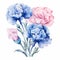 Charming Realism: Pink And Blue Carnations Watercolor Clipart