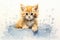 charming red kitten bathing in a bubble bath ,watercolor illustration