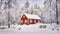 A Charming Red Wooden House Amidst the Serenity of a Snowy Winter Forest