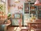 Charming Retro Dining Space and Kitchen with Pastel Vintage TVs