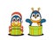 Charming Retro Penguin Cartoon Characters Adorned With Santa Hat and Festive Decor, Opening Festive Gifts