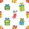 Charming Retro-style Seamless Pattern Featuring Vintage Christmas Gifts, Adorned With Classic Holiday Motifs
