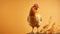 Charming Rooster Perched On Brown Stem Against Bright Background