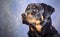 Charming Rottweiler dog against a bright pastel background. Generative AI.