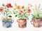 Charming Rustic Flower in Pot Watercolor Collection.