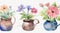 Charming Rustic Flower in Pot Watercolor Collection.