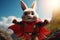 Charming scene of a rabbit donning a superhero