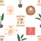 Charming Seamless Pattern Depicting Adorable Newborns Meeting Items such as Gift, Toys, Poster, Potted Plant