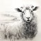 Charming Sheep Portrait: Detailed Pencil Sketch In Idyllic Rural Setting