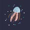 Charming smiling jellyfish isolated on dark background. Pretty ocean animal, cute sea world dweller, happy underwater