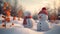 The Charming Snowman Clad in Knitted Caps and Scarves. Generative AI