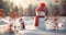 The Charming Snowman Clad in Knitted Caps and Scarves. Generative AI