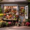 A charming storefront of a flower shop, complete with a quaint sign and colorful flowers