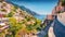 Charming summer cityscape of cliffside village on southern Italy`s Amalfi Coast - Positano.