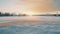 Charming Sunrise Over Snowy Field Anamorphic Lens Scenic Image In Rural Finland