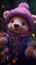 Charming Teddy Bear Wearing a Purple Bonnet.