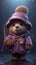 Charming Teddy Bear Wearing a Purple Bonnet.