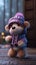 Charming Teddy Bear Wearing a Purple Bonnet in Unreal Engine 5 Style .