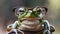 Charming tiny frog with stylish glasses in front of a professional studio backdrop
