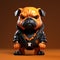 Charming Toy Brown Pug In Neonpunk Leather Jacket - Zbrush Style