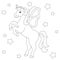 Charming unicorn with wings reared up. Coloring book page for kids. Cartoon style character. Vector illustration isolated on white