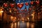 Charming Valentine's Day streetscape: festive adornments conveying love and joy, inviting romantic strolls and
