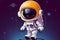 Charming vector icon Cute astronaut, UFO balloon in playful illustration