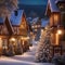 Charming village covered in snow with festive holiday decorations Cozy and heartwarming illustration for winter-themed or Christ