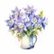 Charming Watercolor Bouquet: Blue Anemone Flowers In A Cup