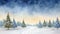 Charming Watercolor Christmas Tree Farm Blanketed in Snow Under the Twinkling Stars AI Generated