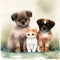 Charming Watercolor Companions - Puppies and Kittens Together. AI Generated