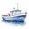 Charming Watercolor Illustration Of A Large Navy Blue Boat