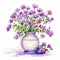Charming Watercolor Illustration Of Violet Flowers In A Vase