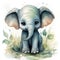 Charming Watercolor Portrait of a Tiny Elephant