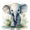 Charming Watercolor Portrait of a Tiny Elephant